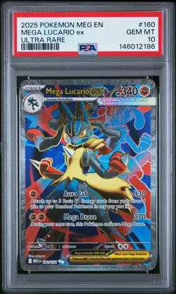 2025 POKEMON MEG EN-MEGA EVOLUTION ULTRA RARE #160 MEGA LUCARIO EX PSA 10 - Image 1