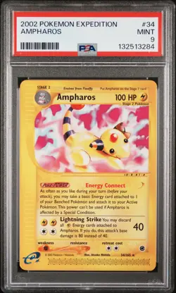 2002 POKEMON EXPEDITION #34 AMPHAROS PSA 9 - Image 1
