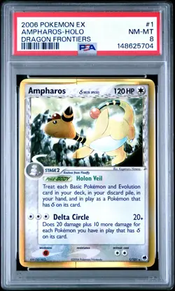 2006 POKEMON EX DRAGON FRONTIERS #1 AMPHAROS-HOLO PSA 8 - Image 1