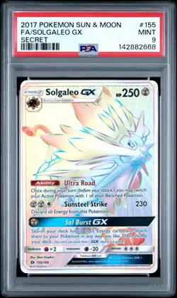 2017 POKEMON SUN & MOON SECRET #155 FULL ART/SOLGALEO GX PSA 9 - Image 1