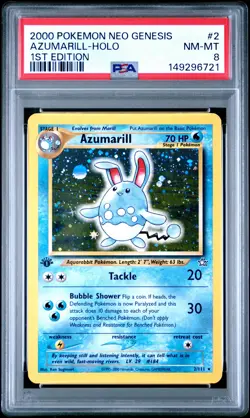 2000 POKEMON NEO GENESIS 1ST EDITION #2 AZUMARILL-HOLO PSA 8 - Image 1