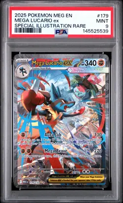2025 POKEMON MEGA EVOLUTION SPECIAL ILLUSTRATION RARE #179 MEGA LUCARIO EX PSA 9 - Image 1