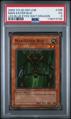 2002 YU-GI-OH! LOB-LEGEND OF BLUE EYES WHITE DRAGON #108 MAN-EATER BUG PSA 3 - Image 1