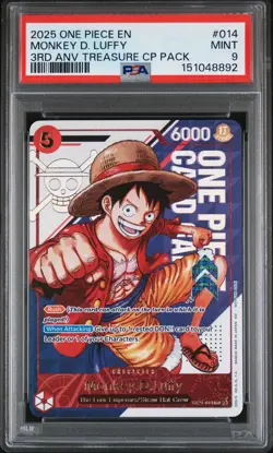 2025 ONE PIECE 3RD ANNIVERSARY! TREASURE CAMPAIGN #014 MONKEY D. LUFFY PSA 9 - Image 1