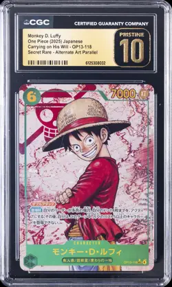 2025 ONE PIECE JPN CARRYING ON HIS WILL ALT ART MONKEY D. LUFFY CGC 10 PRISTINE - Image 1