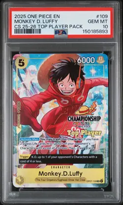 2025 ONE PIECE CHAMPIONSHIP 25-26 TOP PLAYER PACK #109 MONKEY D. LUFFY PSA 10 - Image 1
