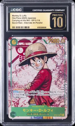 2025 ONE PIECE JPN CARRYING ON HIS WILL ALT ART MONKEY D. LUFFY CGC 10 PRISTINE - Image 1