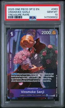 2025 ONE PIECE OP12-LEGACY OF THE MASTER TREASURE RARE VINSMOKE SANJI PSA 10 - Image 1