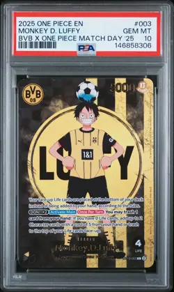2025 ONE PIECE PROMOS BVB X ONE PIECE MATCH DAY 2025 #003 MONKEY D. LUFFY PSA 10 - Image 1