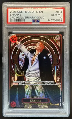 2025 One Piece Shanks 3rd Anniversary Gold #OP09-004 PSA 10 GEM MINT GEM MINT - Image 1