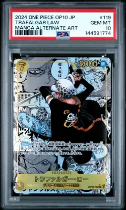 2024 ONE PIECE JPN OP10-ROYAL BLOOD MANGA ALTERNATE ART TRAFALGAR LAW PSA 10 - Image 1