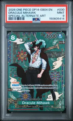 2026 ONE PIECE THE AZURE SEA'S SEVEN SPECIAL ALT ART #030 DRACULE MIHAWK PSA 9 - Image 1
