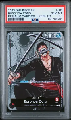 2023 ONE PIECE PREMIUM BANDAI COLLECTION 25TH EDITION #001 RORONOA ZORO PSA 10 - Image 1
