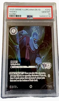 2025 DISNEY LORCANA WHISPERS IN THE WELL ICONIC HADES LOOKING FOR A DEAL PSA 10 - Image 1