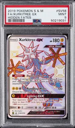 2019 POKEMON SUN & MOON HIDDEN FATES #SV58 FULL ART/XURKITREE GX PSA 9 - Image 1