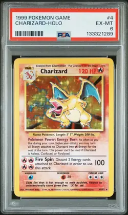 1999 POKEMON BASE SET UNLIMITED #4 CHARIZARD-HOLO PSA 6 - Image 1