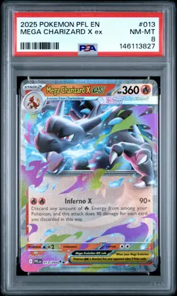 2025 POKEMON PFL EN-PHANTASMAL FLAMES #013 MEGA CHARIZARD X EX PSA 8 - Image 1