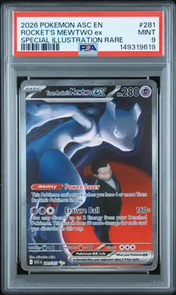 2026 POKEMON ASC SPECIAL ILLUSTRATION RARE #281 TEAM ROCKET'S MEWTWO EX PSA 9 - Image 1