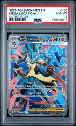 2025 POKEMON MEG EN-MEGA EVOLUTION ULTRA RARE #160 MEGA LUCARIO EX PSA 8 - Image 1