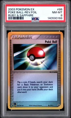 2003 POKEMON EX RUBY & SAPPHIRE #86 POKE BALL-REVERSE FOIL PSA 8 - Image 1