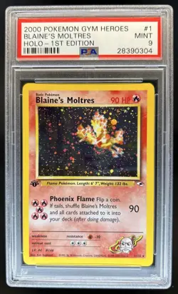 2000 Pokemon Gym Heroes 1st Edition Blaine's Moltres Holo #1/132 PSA 9 - Image 1
