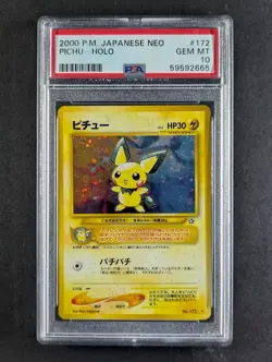 2000 Pokemon PICHU #172 Neo Genesis Unlimited Cosmos Holo Rare Japanese PSA 10 - Image 1