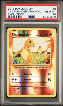 2016 POKEMON XY EVOLUTIONS #9 CHARMANDER-REVERSE FOIL PSA 10 - Image 1