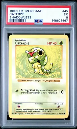 1999 POKEMON BASE SET SHADOWLESS #45 CATERPIE PSA 5 - Image 1