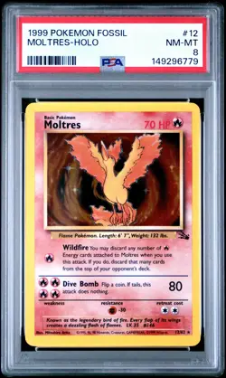 1999 POKEMON FOSSIL #12 MOLTRES-HOLO PSA 8 - Image 1
