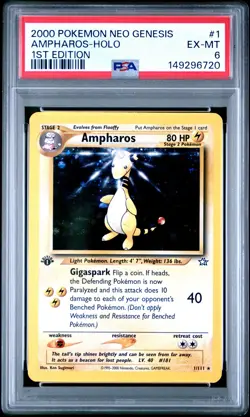 2000 POKEMON NEO GENESIS 1ST EDITION #1 AMPHAROS-HOLO PSA 6 - Image 1