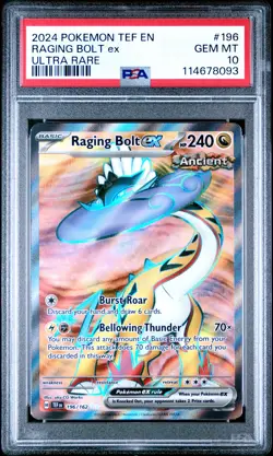 2024 POKEMON TEF EN-TEMPORAL FORCES ULTRA RARE #196 RAGING BOLT EX PSA 10 - Image 1
