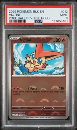 2025 POKEMON BLK EN-BLACK BOLT POKE BALL REVERSE HOLO #012 VICTINI PSA 9 - Image 1
