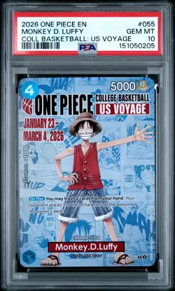 2026 ONE PIECE PROMOS COLLEGE BASKETBALL : US VOYAGE MONKEY D. LUFFY PSA 10 - Image 1
