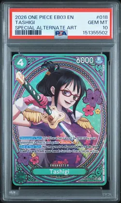 2026 ONE PIECE EB03-HEROINES EDITION SPECIAL ALTERNATE ART #018 TASHIGI PSA 10 - Image 1