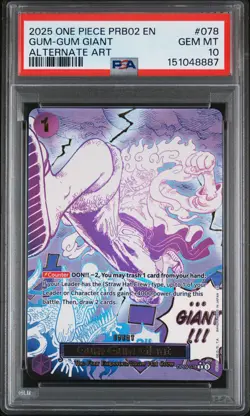 2025 ONE PIECE PRB02-PREMIUM BOOSTER ALTERNATE ART #078 GUM-GUM GIANT PSA 10 - Image 1