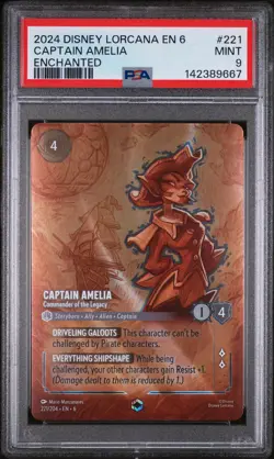 2024 DISNEY LORCANA EN 6-AZURITE SEA ENCHANTED #221 CAPTAIN AMELIA PSA 9 - Image 1