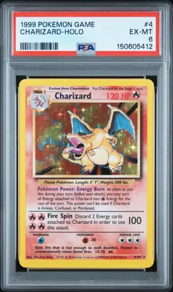 1999 POKEMON BASE SET UNLIMITED #4 CHARIZARD-HOLO PSA 6 - Image 1