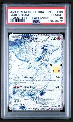 Pokemon Celebrations Reshiram 113/114 Classic Collection Holo Black White PSA 10 - Image 1
