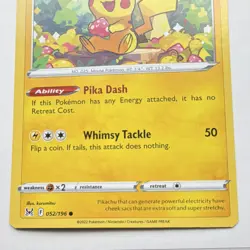Pokemon Pikachu 052/196 Common Basic Regular Swsh11: Lost Origin TCG Card 2022 - Image 3