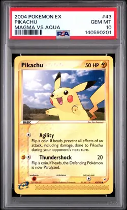 2004 POKEMON EX TEAM MAGMA VS TEAM AQUA #43 PIKACHU PSA 10 - Image 1