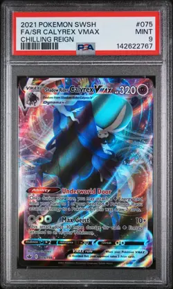 2021 POKEMON SWSH CHILLING REIGN #075 FULL ART/SHADOW RIDER CALYREX VMAX PSA 9 - Image 1