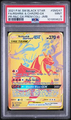 2021 POKEMON SM BLACK STAR PROMO #SM247 FULL ART/RESHIRAM & CHARIZARD GX PSA 9 - Image 1