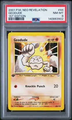 2001 POKEMON NEO REVELATION 1ST EDITION #44 GEODUDE PSA 8 - Image 1