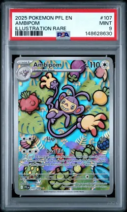 2025 POKEMON PFL EN-PHANTASMAL FLAMES ILLUSTRATION RARE #107 AMBIPOM PSA 9 - Image 1