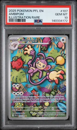 2025 POKEMON PFL EN-PHANTASMAL FLAMES ILLUSTRATION RARE #107 AMBIPOM PSA 10 - Image 1