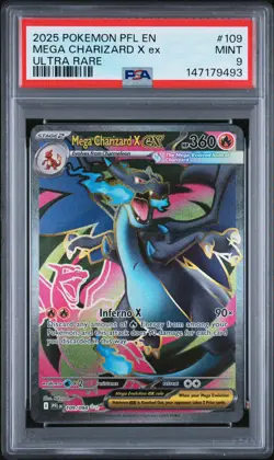 2025 POKEMON PFL EN-PHANTASMAL FLAMES ULTRA RARE #109 MEGA CHARIZARD X EX PSA 9 - Image 1