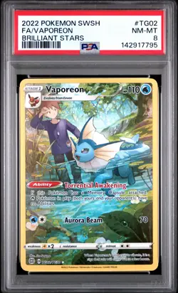 2022 POKEMON SWORD & SHIELD BRILLIANT STARS #TG02 FULL ART/VAPOREON PSA 8 - Image 1