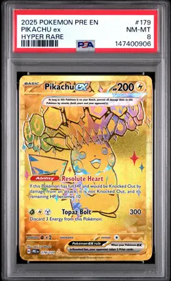 2025 POKEMON PRE EN-PRISMATIC EVOLUTIONS HYPER RARE #179 PIKACHU EX PSA 8 - Image 1