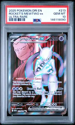 2025 POKEMON DESTINED RIVALS ULTRA RARE #213 TEAM ROCKET'S MEWTWO EX PSA 10 - Image 1