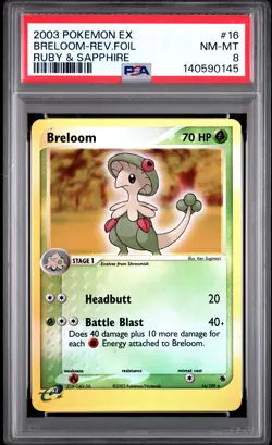 2003 POKEMON EX RUBY & SAPPHIRE #16 BRELOOM-REVERSE FOIL PSA 8 - Image 1